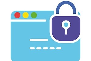 Icon with a desktop screen and a lock