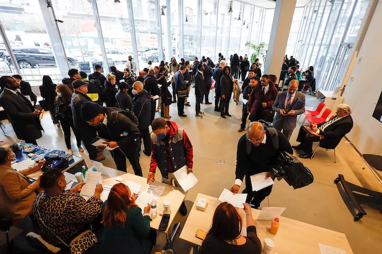 Overhead photo of people standing and talking