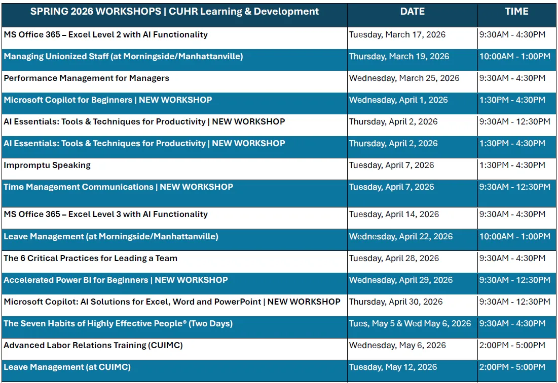 L&D Workshop Calendar